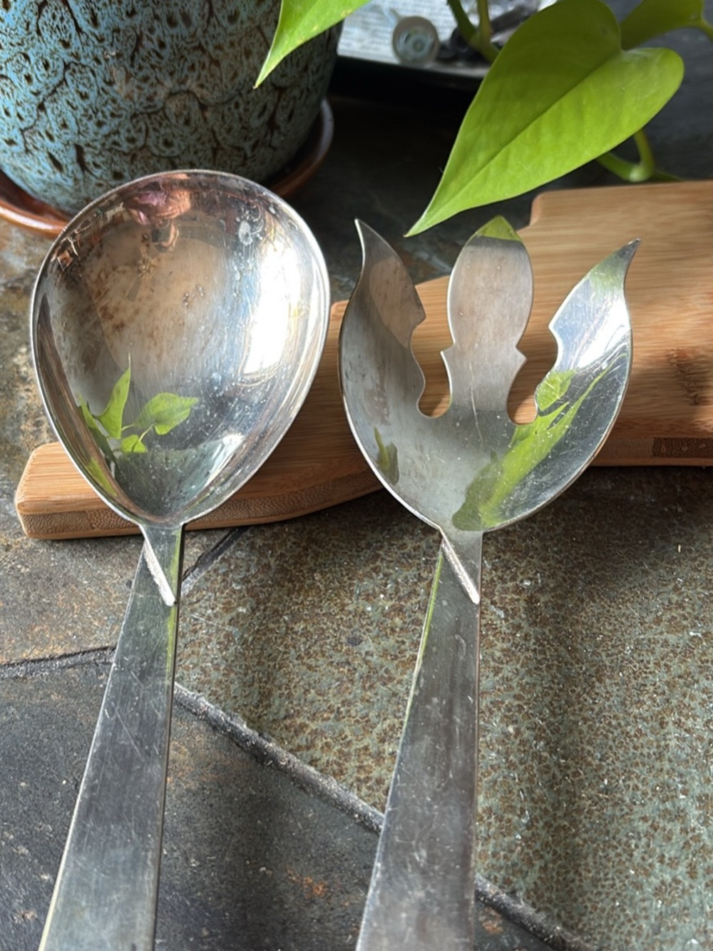 Three Crowns Silver Plated Stainless Steel Salad Serving Set - 2-Piece